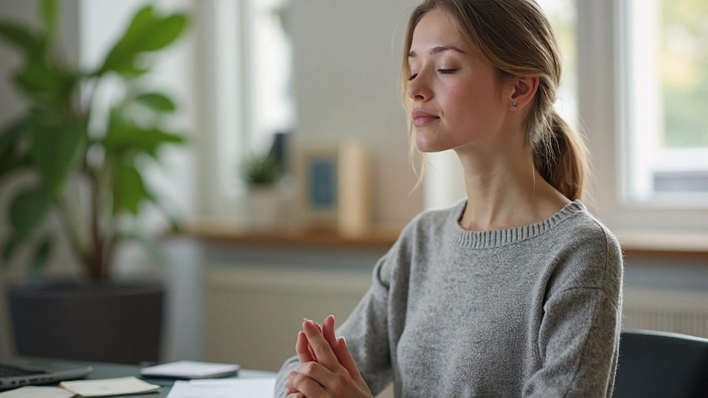 Person sitzt am Schreibtisch und visualisiert ihre beruflichen Ziele mit positiver Ausstrahlung