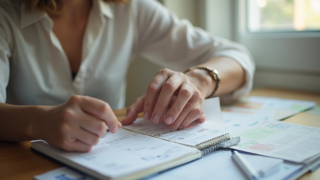 Person mit Notizbuch, plant Ziele mit strukturierten Listen